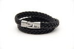 Pulsera Trenza doble de cuero negro de dos vueltas