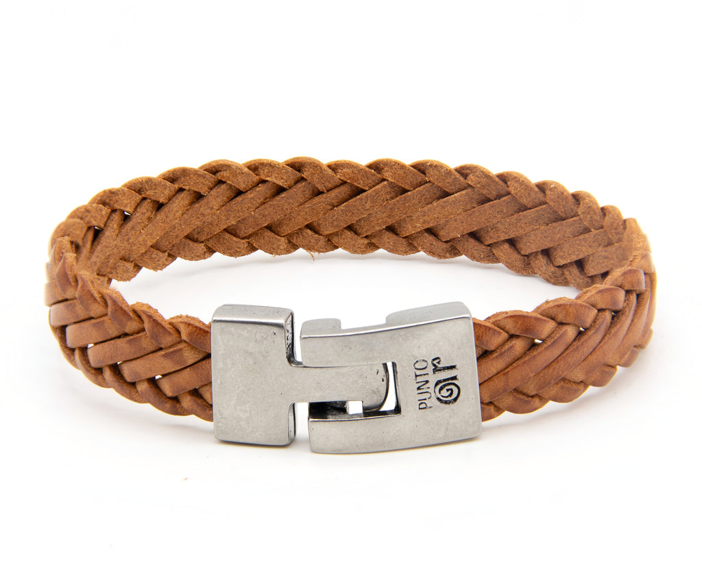 Pulsera Trenza vieja en coñac, hecha a mano – PuntoAR