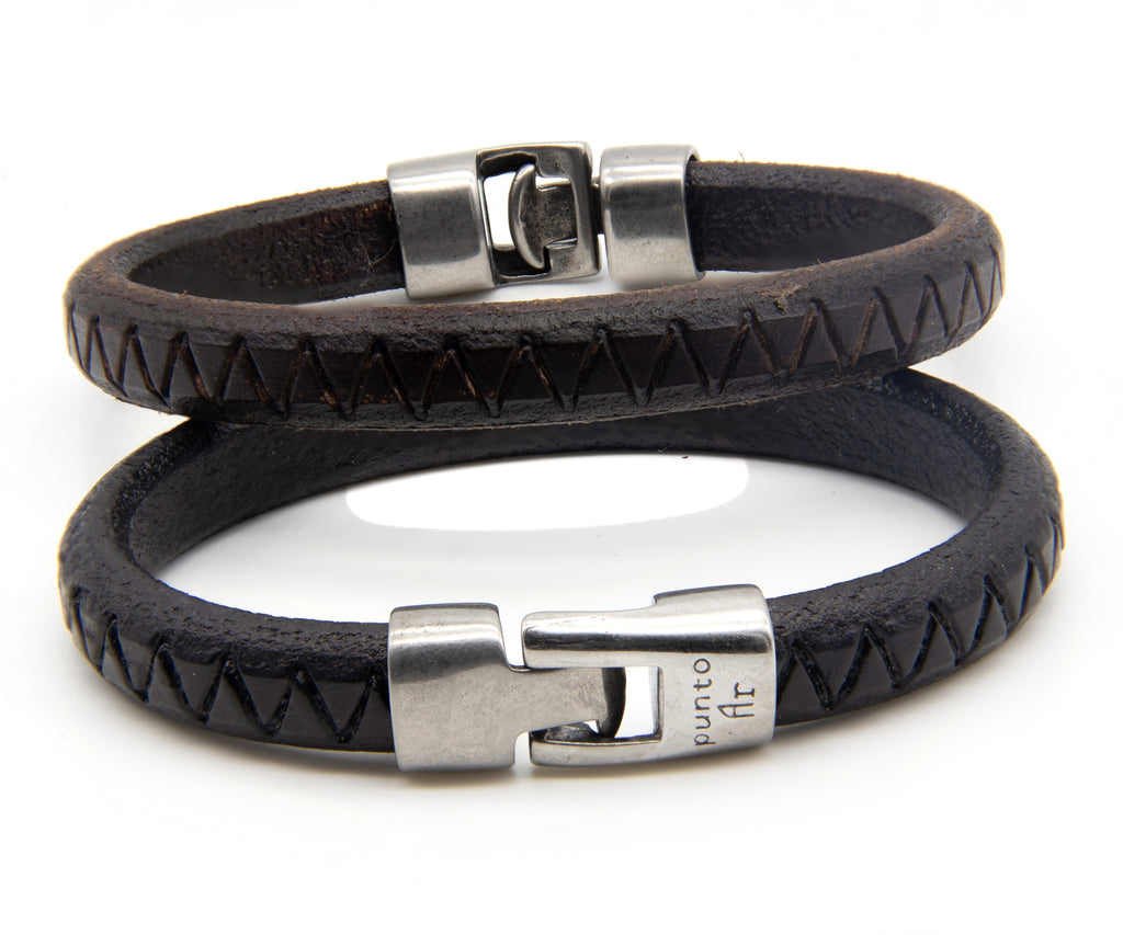 Pulsera Chacarera de cuero grueso grabado en zigzag – PuntoAR