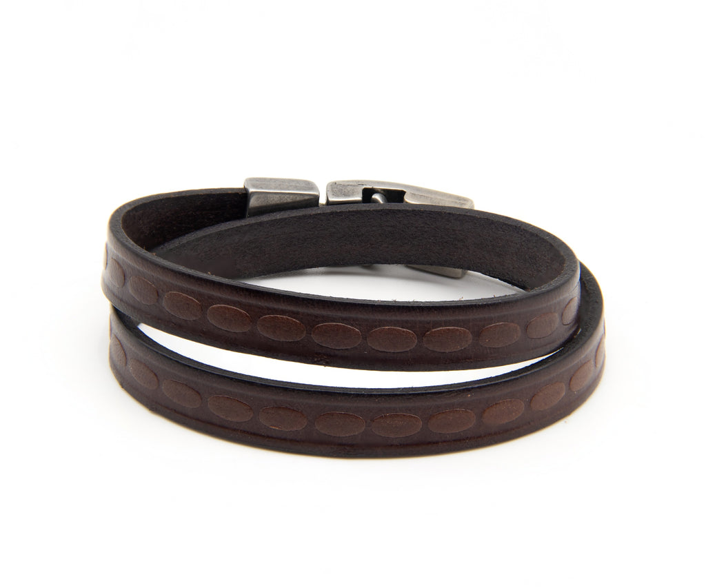 Pulsera Milonga de cuero grabado de doble vuelta – PuntoAR