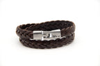 Pulsera Trenza doble de cuero marrón de dos vueltas