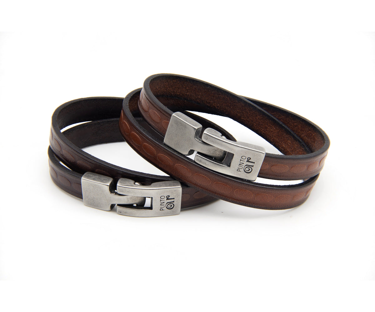 Pulsera Milonga de cuero grabado de doble vuelta – PuntoAR (vista 2)