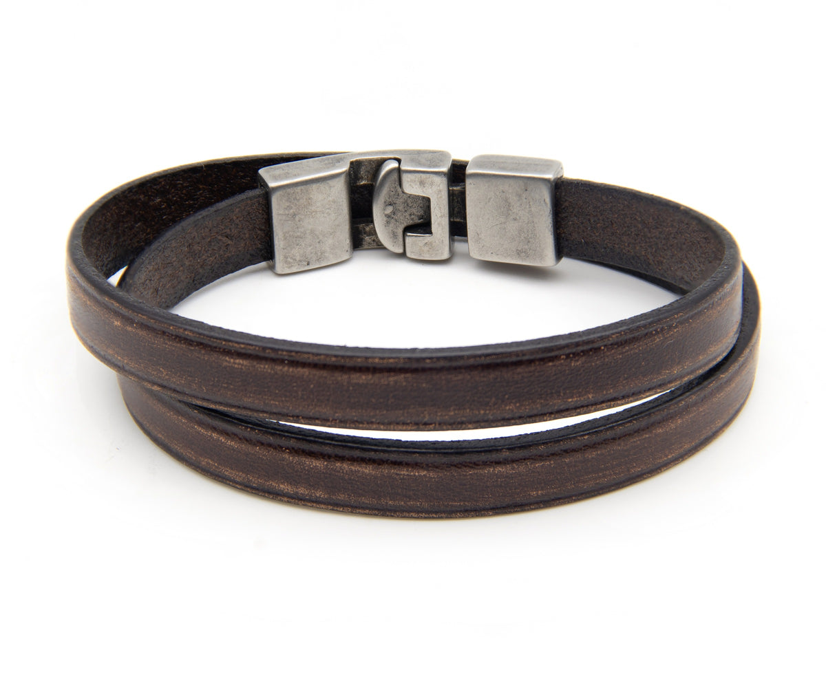 Pulsera Vieja Guardia de cuero plano desgastado de doble vuelta – PuntoAR (vista 2)