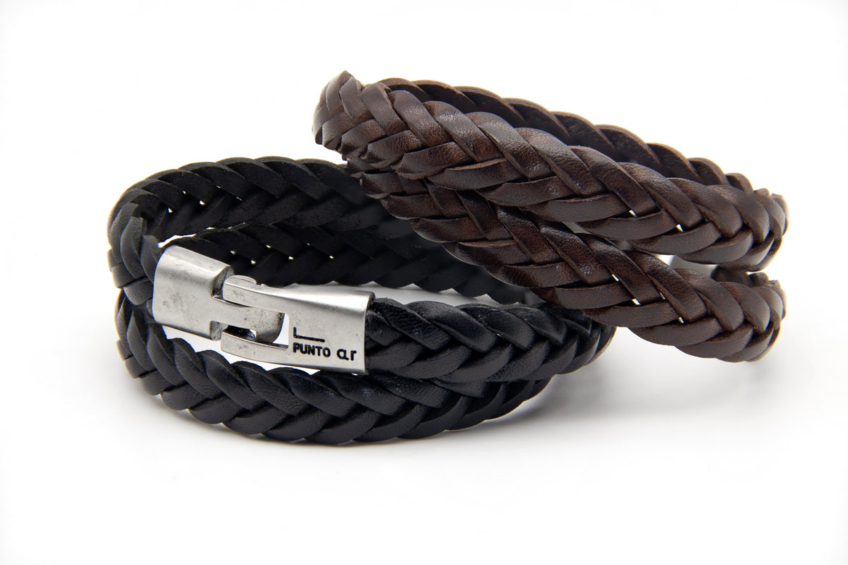 Pulseras Trenza doble en negro y marrón