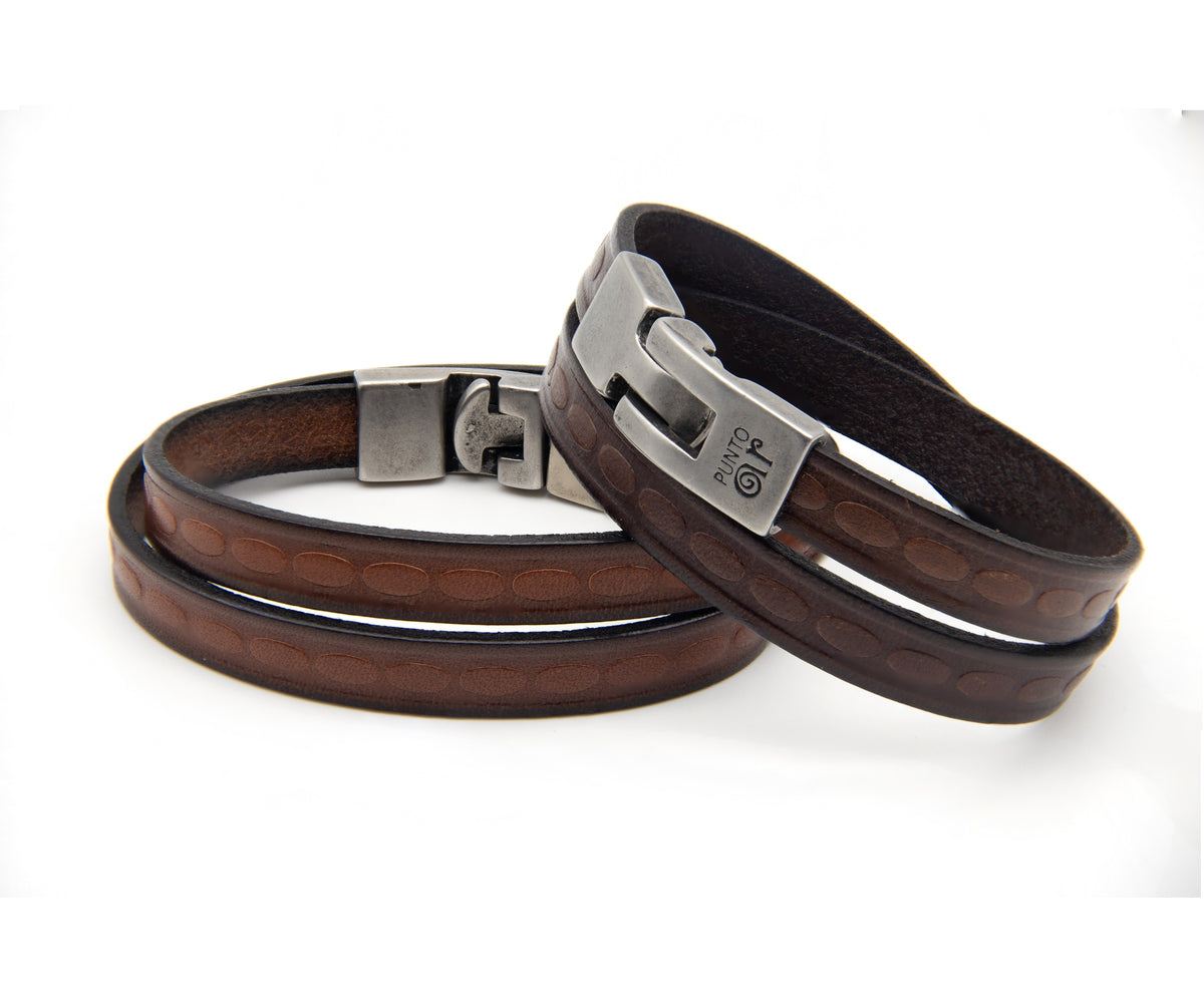 Pulsera Milonga de cuero grabado de doble vuelta – PuntoAR (vista 3)