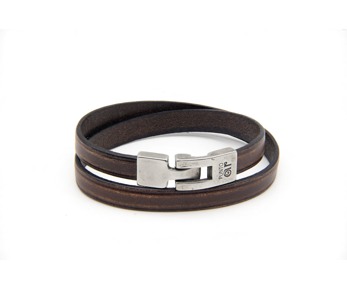 Pulsera Vieja Guardia de cuero plano desgastado de doble vuelta – PuntoAR (vista 3)