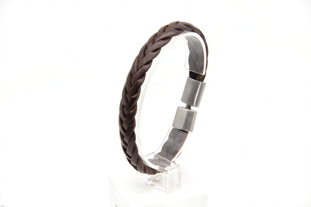 Pulsera Trenza nueva marrón, vista lateral en pedestal