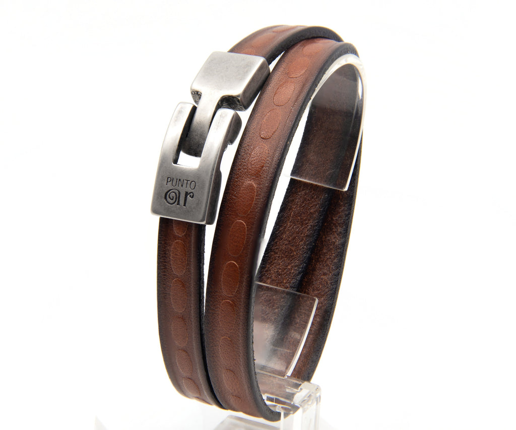 Pulsera Milonga de cuero grabado de doble vuelta – PuntoAR (vista 4)
