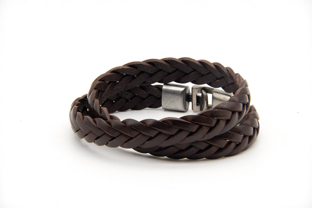 Pulsera Trenza doble marrón, vista lateral