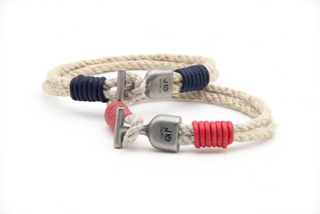 Pulseras Marinera T de cáñamo en rojo y azul marino