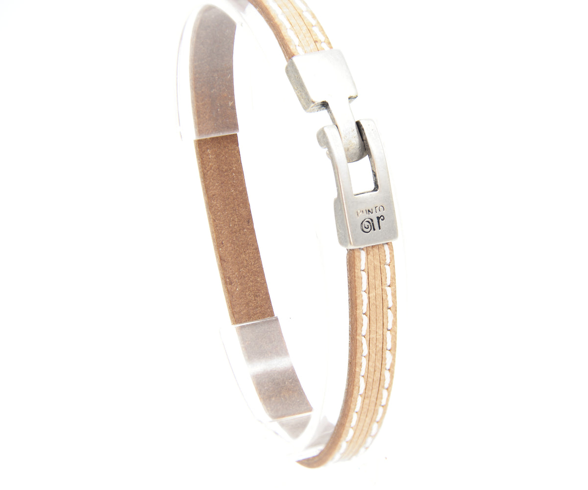 Pulsera Cuero y Cordón Bicolor en natural, hecha a mano – PuntoAR