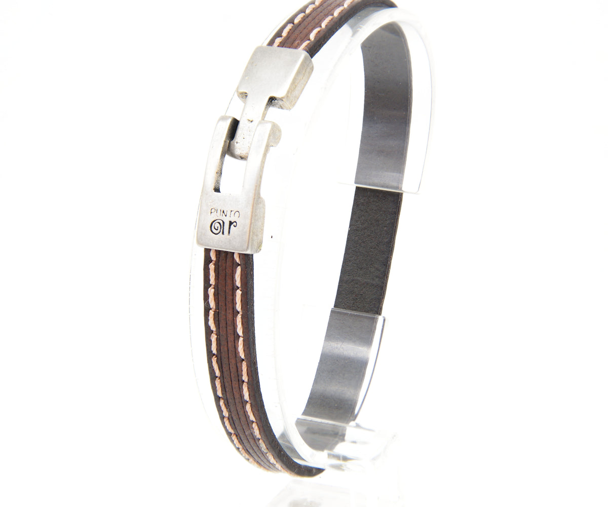 Pulsera Cuero y Cordón Bicolor en marrón, hecha a mano – PuntoAR