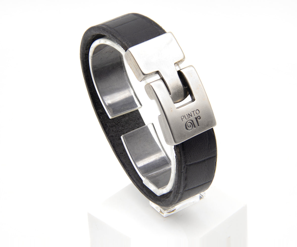 Pulsera Croco Ancha en negro, hecha a mano – PuntoAR