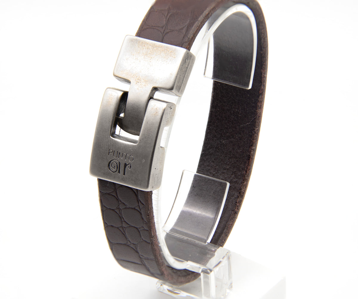 Pulsera Croco Ancha en marrón, hecha a mano – PuntoAR