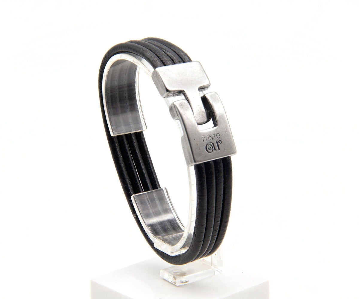 Pulsera Cuatro Cueros Ancha - PuntoAR - BR-015-NEG-XXS