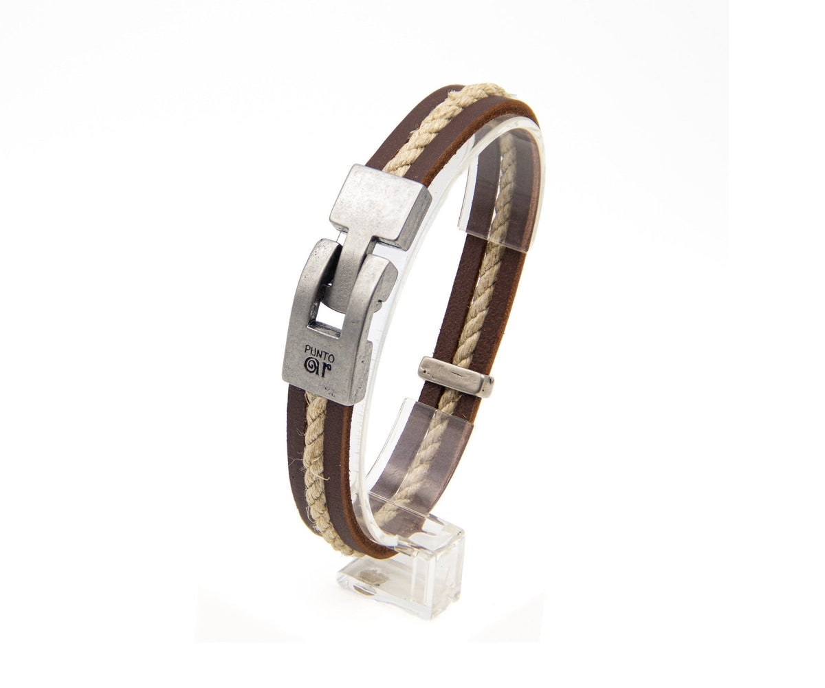Pulsera Cuero y Soga Bicolor - PuntoAR - BR-115-MAR-XXS