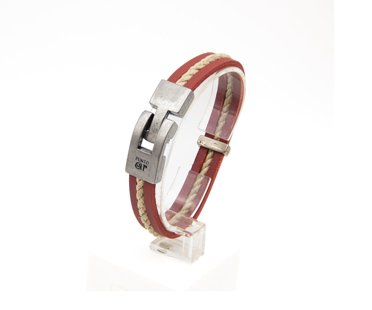 Pulsera Cuero y Soga Bicolor - PuntoAR - BR-115-ROJ-XXS