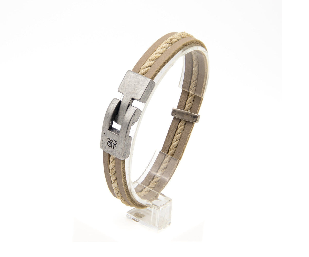 Pulsera Cuero y Soga Bicolor - PuntoAR - BR-115-NAT-XXS