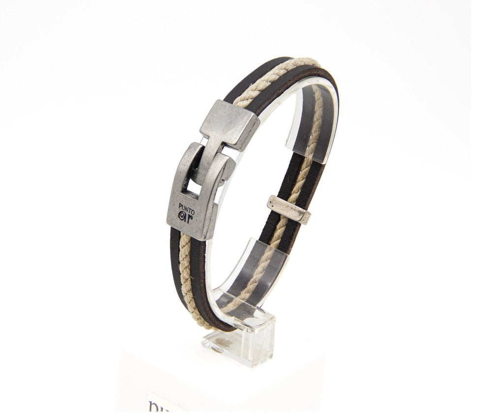 Pulsera Cuero y Soga Bicolor - PuntoAR - BR-115-NEG-XXS
