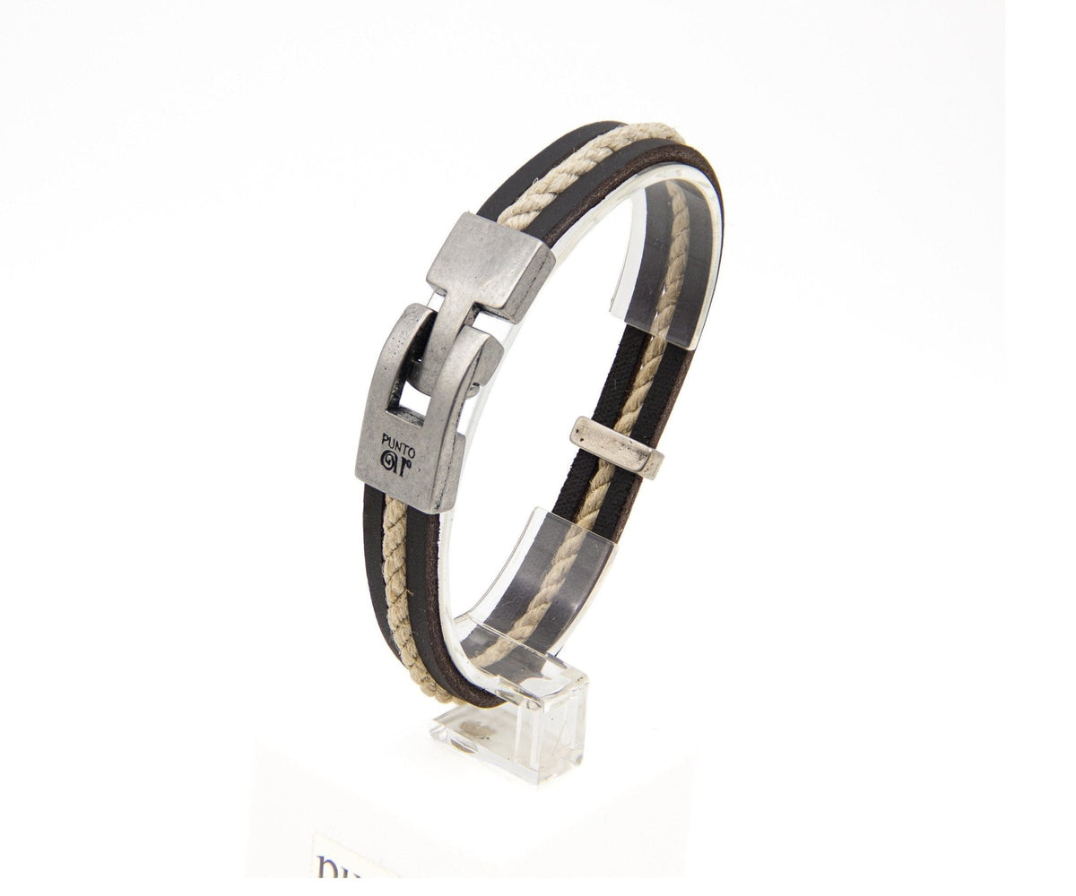 Pulsera Cuero y Soga Bicolor - PuntoAR - BR-115-NEG-XXS