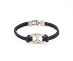 Pulsera Eslabón .ar de doble cordón de cuero negro con eslabón marinero de metal – PuntoAR