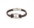 Pulsera Eslabón .ar de doble cordón de cuero negro con eslabón marinero de metal – PuntoAR