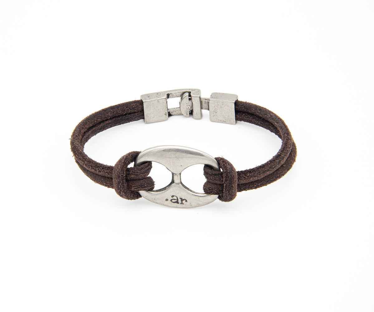 Pulsera Eslabón .ar de doble cordón de cuero negro con eslabón marinero de metal – PuntoAR