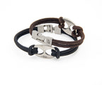 Pulsera Eslabón .ar de doble cordón de cuero negro con eslabón marinero de metal – PuntoAR