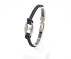 Pulsera Eslabón .ar de doble cordón de cuero negro con eslabón marinero de metal – PuntoAR
