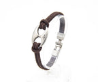 Pulsera Eslabón .ar de doble cordón de cuero marrón oscuro con eslabón marinero de metal – PuntoAR