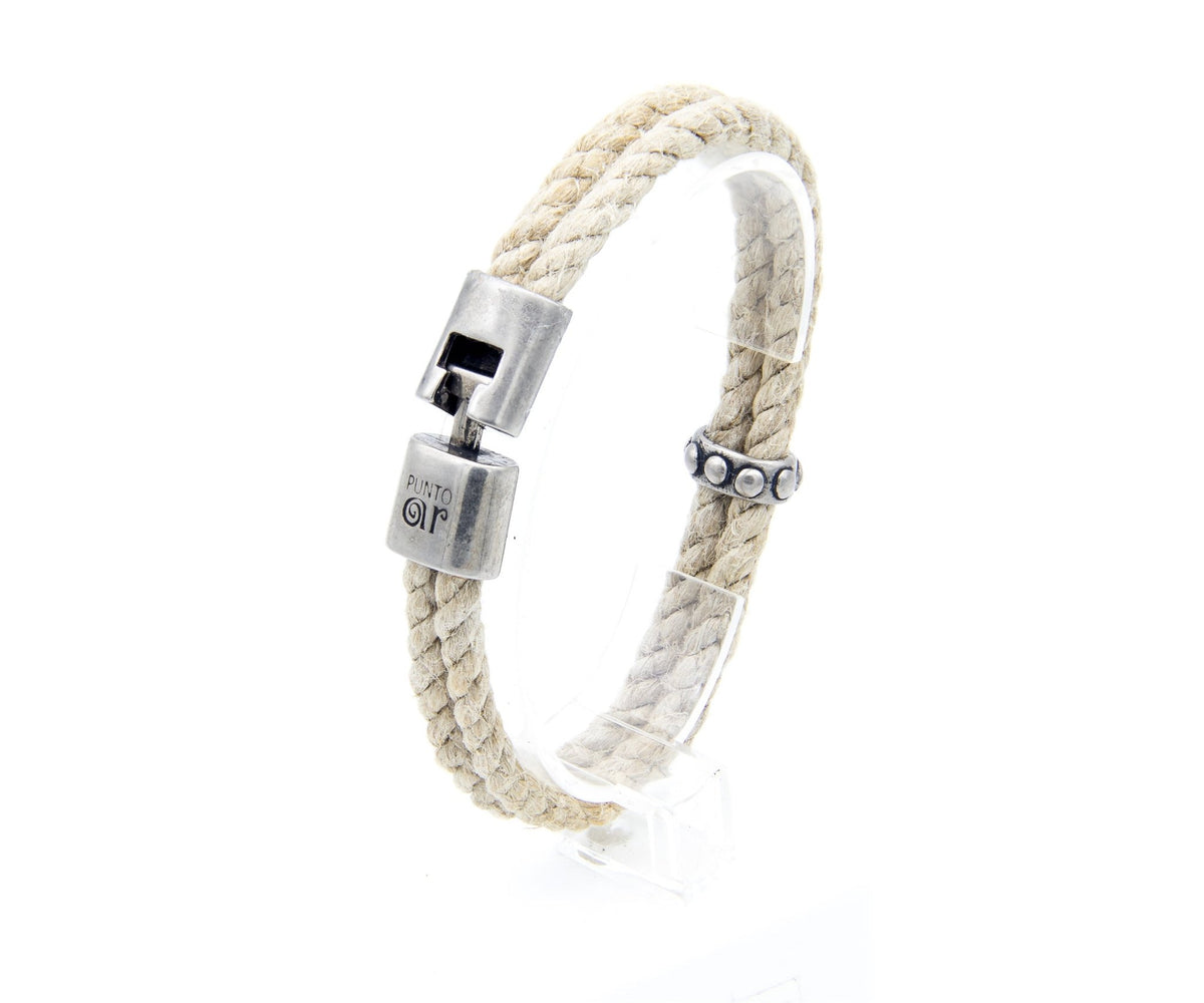 Pulsera Marinera Chica de dos cordones de soga de cáñamo con cierre metálico grabado – PuntoAR