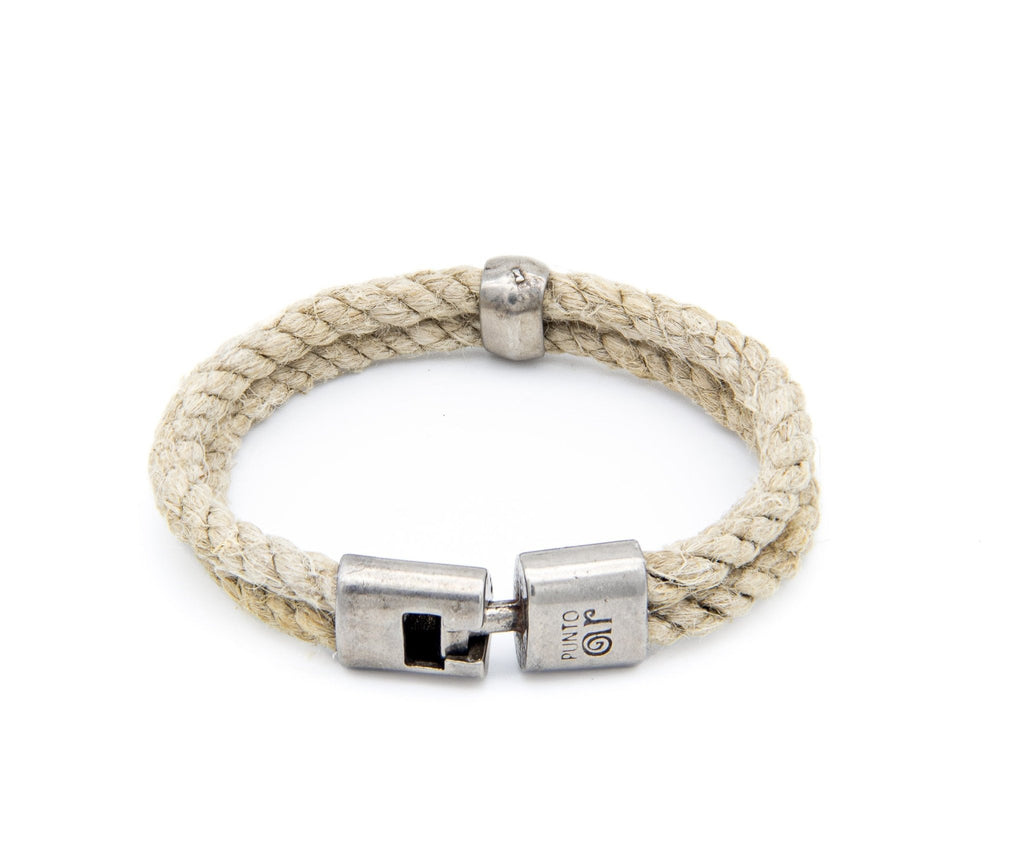 Pulsera Marinera Chica de dos cordones de soga de cáñamo con cierre metálico grabado – PuntoAR