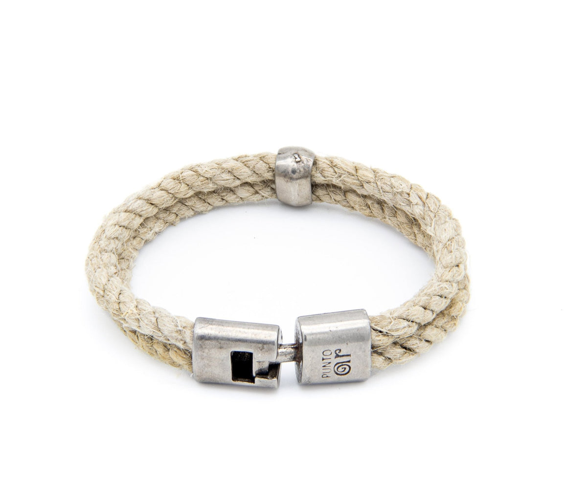 Pulsera Marinera Chica de dos cordones de soga de cáñamo con cierre metálico grabado – PuntoAR