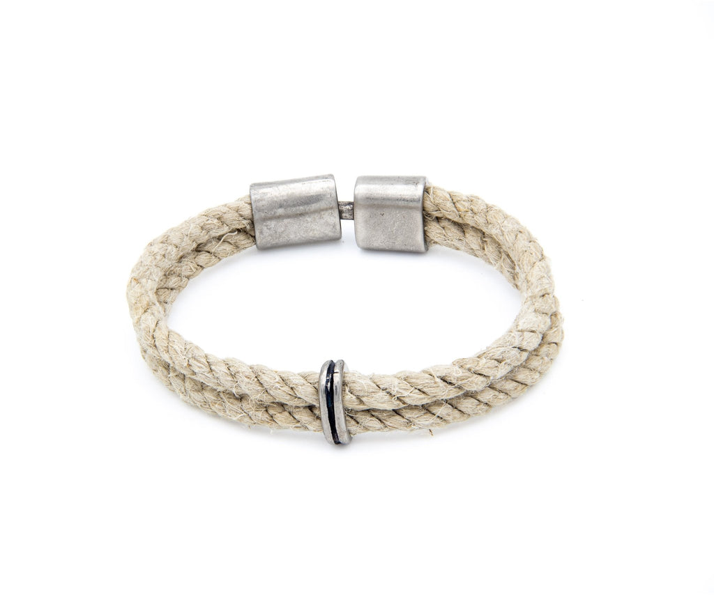 Pulsera Marinera Chica de dos cordones de soga de cáñamo con cierre metálico grabado – PuntoAR