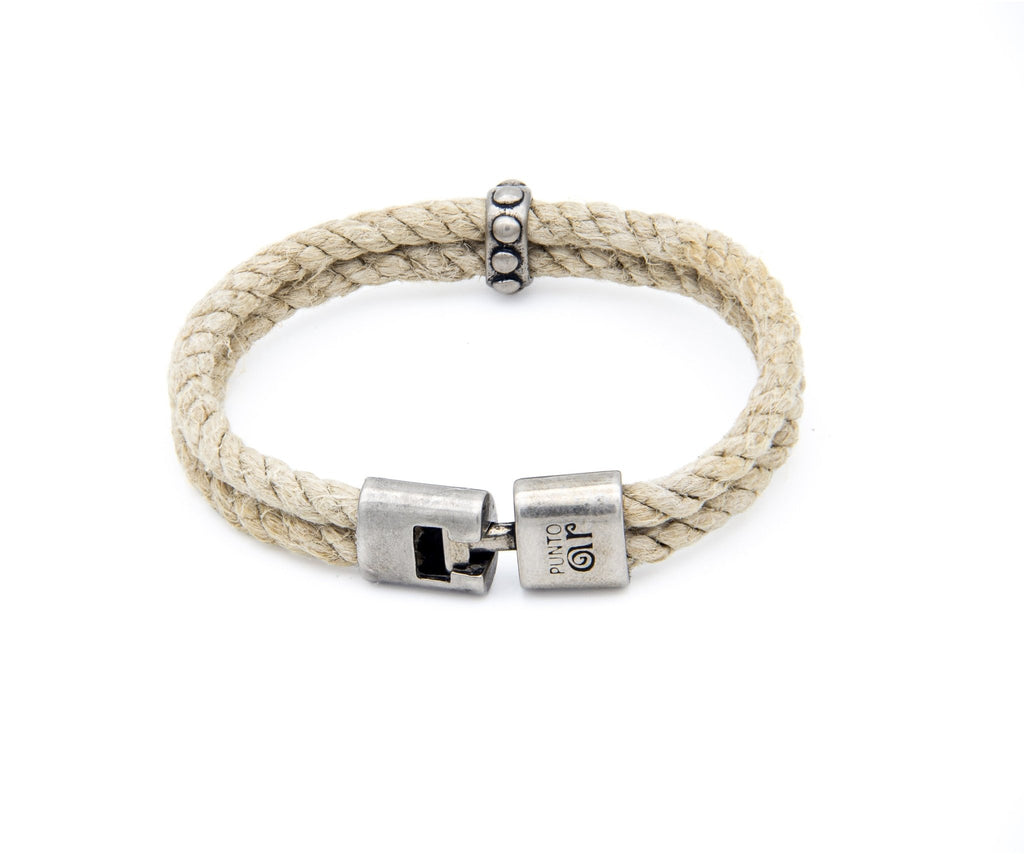 Pulsera Marinera Chica de dos cordones de soga de cáñamo con cierre metálico grabado – PuntoAR