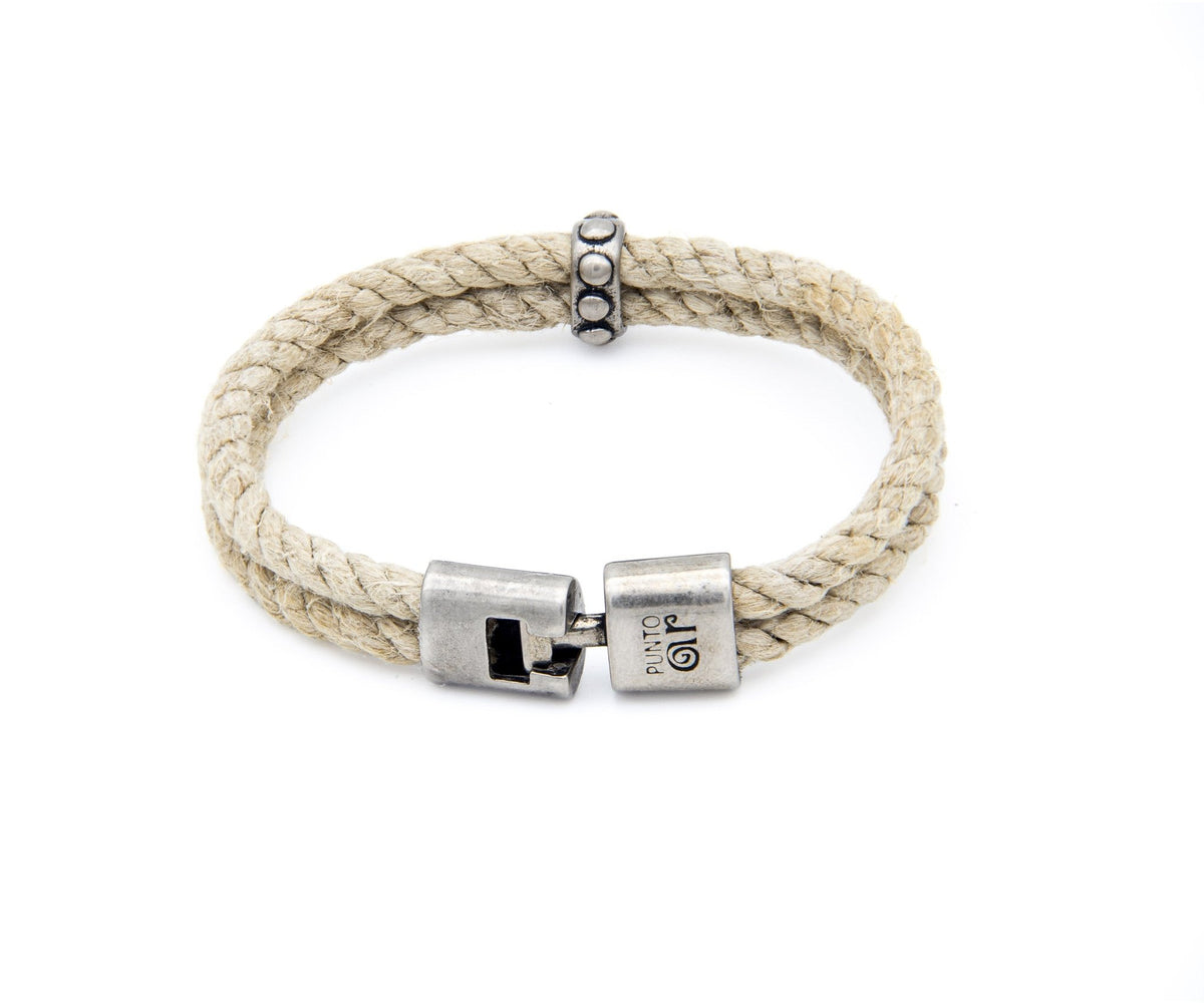 Pulsera Marinera Chica de dos cordones de soga de cáñamo con cierre metálico grabado – PuntoAR