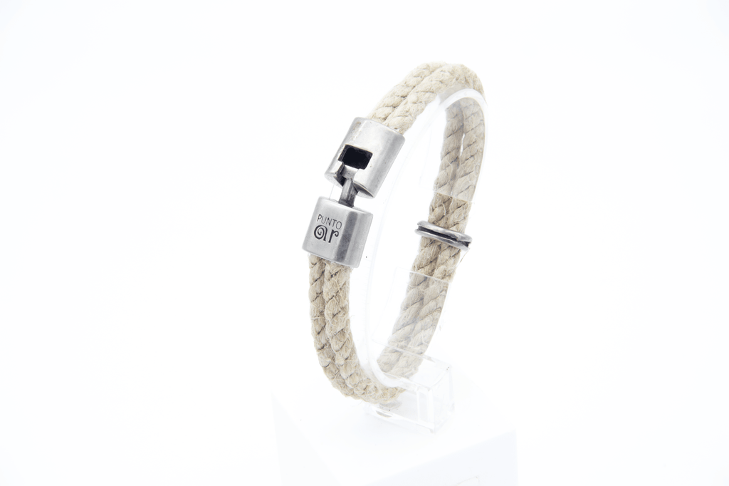 Pulsera Marinera Chica de dos cordones de soga de cáñamo con cierre metálico grabado – PuntoAR