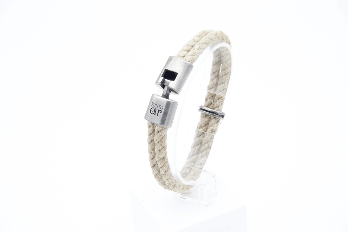 Pulsera Marinera Chica de dos cordones de soga de cáñamo con cierre metálico grabado – PuntoAR