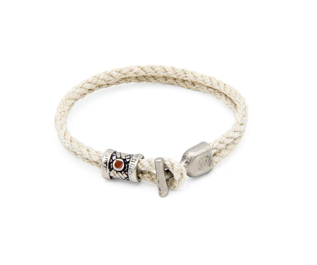 Pulsera Marinera T de soga de cáñamo con fornitura blanca y cierre en T – PuntoAR