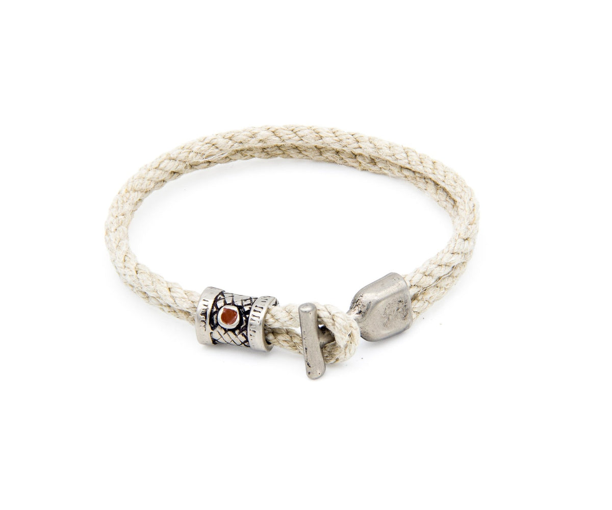 Pulsera Marinera T de soga de cáñamo con fornitura blanca y cierre en T – PuntoAR
