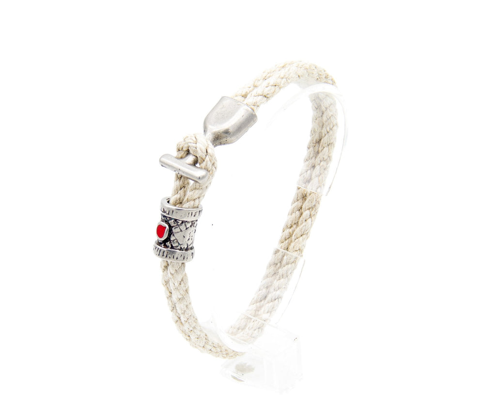 Pulsera Marinera T de soga de cáñamo con fornitura roja y cierre en T – PuntoAR