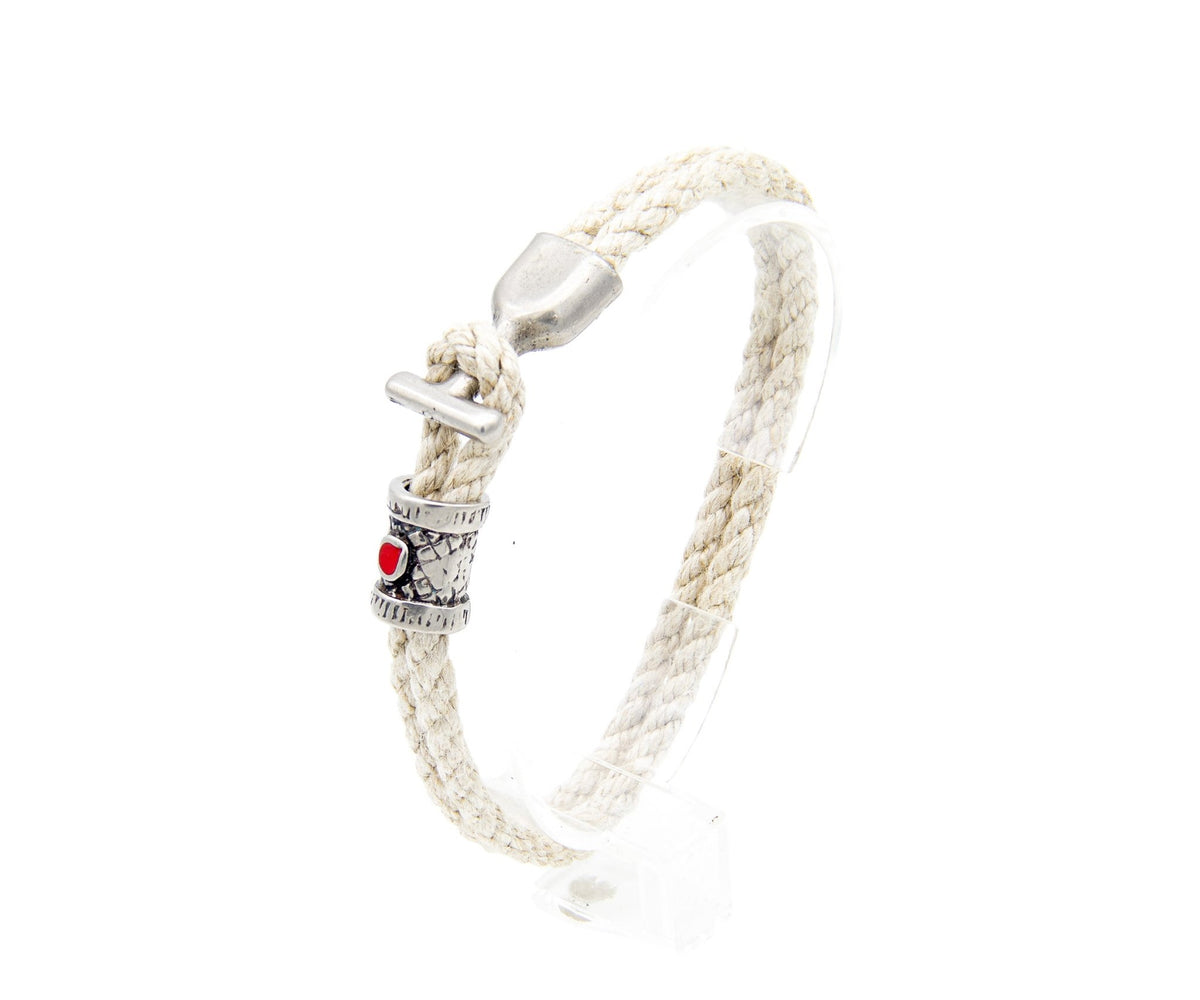 Pulsera Marinera T de soga de cáñamo con fornitura roja y cierre en T – PuntoAR