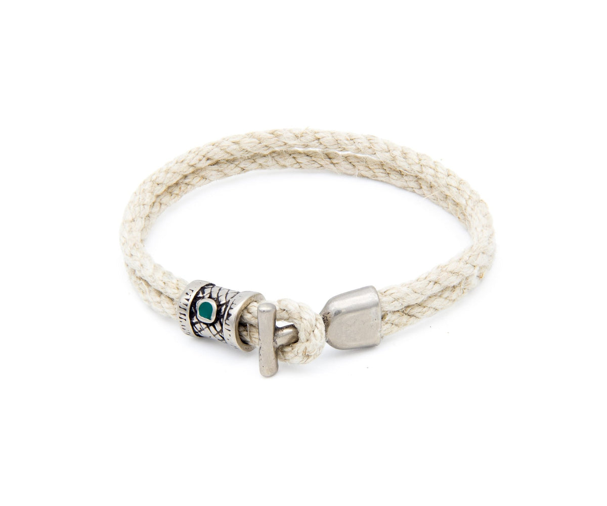 Pulsera Marinera T de soga de cáñamo con fornitura blanca y cierre en T – PuntoAR