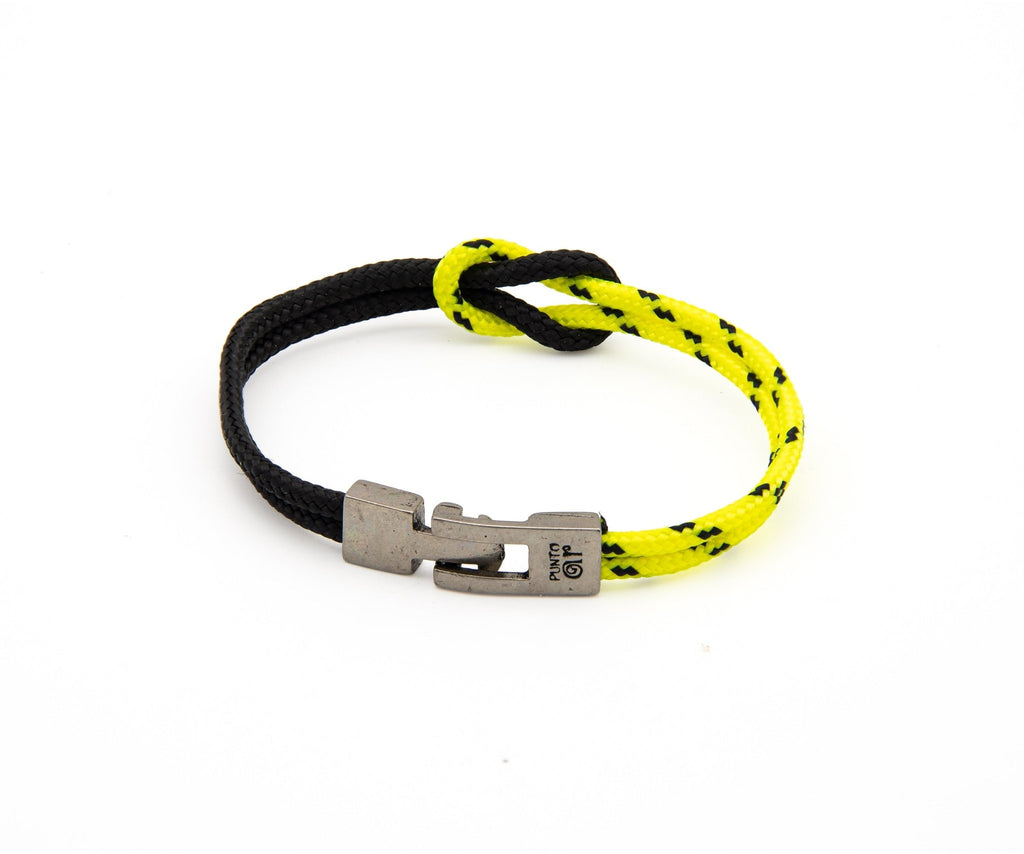 Pulsera Portbou de doble paracord negro y amarillo con nudo marinero – PuntoAR