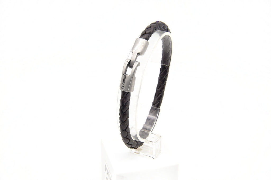 Pulsera Yeite de cuero trenzado negro con cierre metálico grabado – PuntoAR